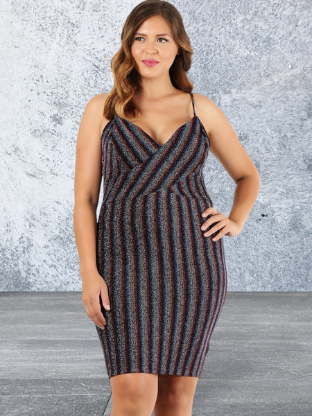 Plus Size Sleeveless Striped Short Dress