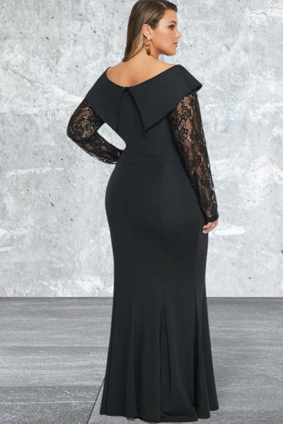 Beaded Lace Sleeve Off Shoulder Gown