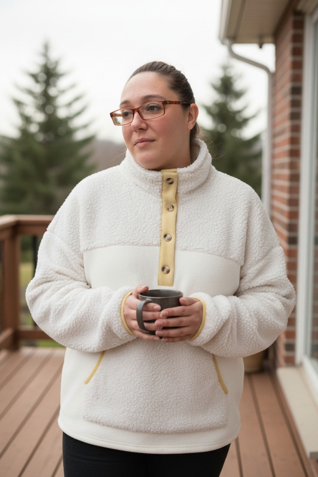 Long Sleeve  Fleece Buttons Collar Sweatshirt