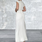 Cap Sleeve Ruched Slit Maxi Dress