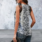 Sleeveless Lace Detail Snake Print V-Neck Top