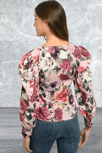 Long sleeve v-neck floral print top