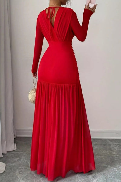 Ruched Surplice Long Sleeve Maxi Dress