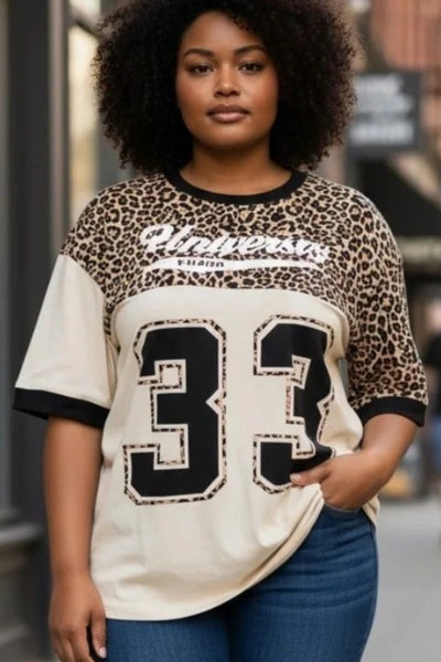 Short Sleeve Juniors Loose Fit Leopard Print Summer Top