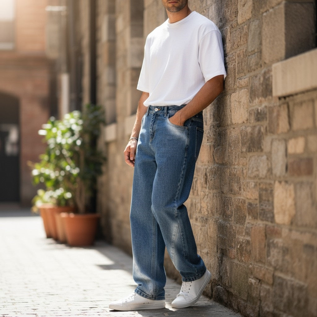 Men's Denim Washed Straight Leg Jeans