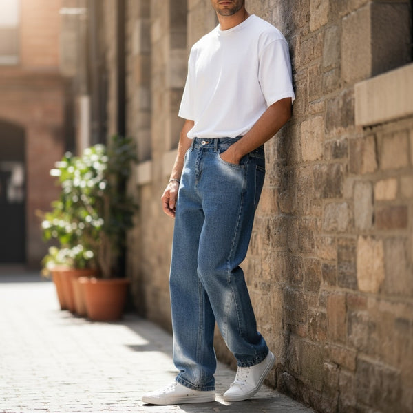 Men's Denim Washed Straight Leg Jeans