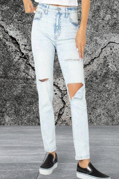 junior high rise denim ripped jeans