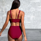 Deep V Lace Two Piece Sleeveless Swimsuit