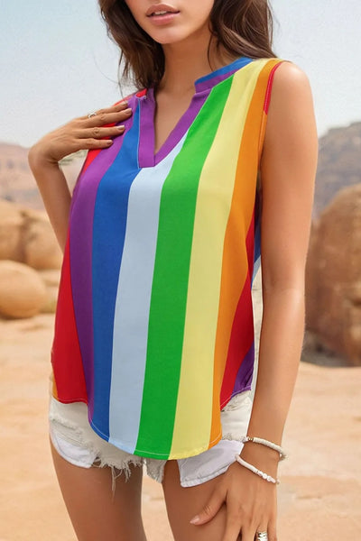 Perfee Color Block Notched Sleeveless Top