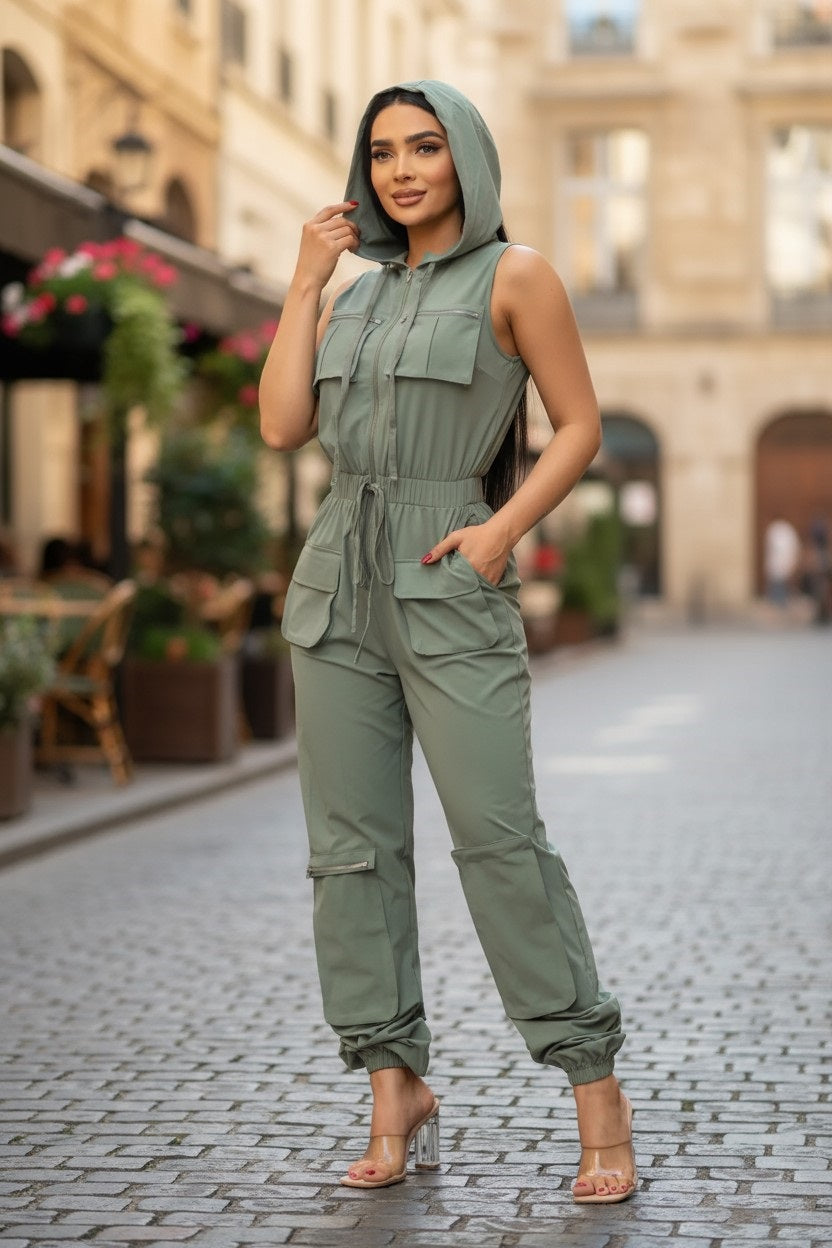 Sleeveless Cargo Jumpsuit