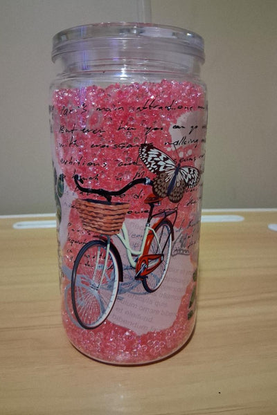 Plastic Tumbler with floral design and text