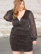 Plus size sheer sleeve short dress