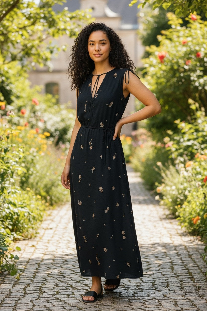 Sleeveless V-Neck Floral Flared Dress