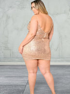 Plus size sleeveless v-neck sequins short dress