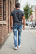 Men Creased Biker Denim Jeans
