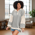 Long Sleeve Colorblock Collared Henley Top