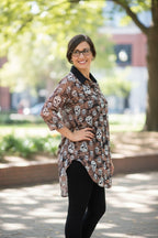 Long Sleeve Lightweight High-Low Skull Pattern Blouse