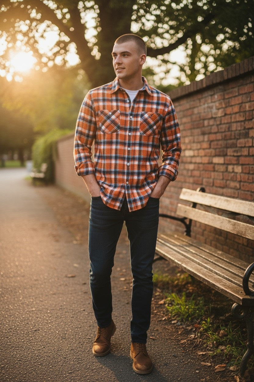 Mens Long Sleeve Flannel Plaid Button Down Shirt