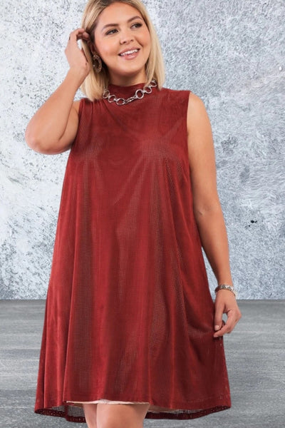 Plus Size Rust Sleeveless Short Dress
