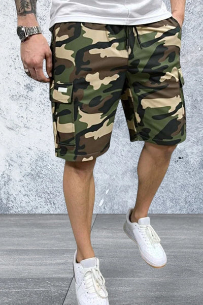 Men Flap Pocket Drawstring Waist Cargo Shorts