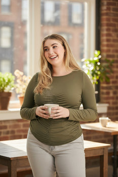 Plus Size Ruched Long Sleeve Round Neck Top