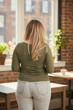 Plus Size Ruched Long Sleeve Round Neck Top