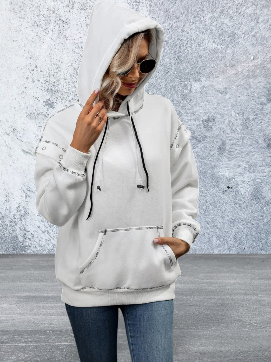 Drawstring Kangaroo Pockets Hoodie