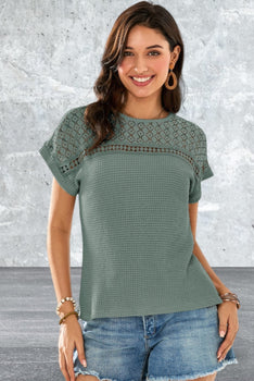 Short Sleeve Round Neck Waffle Top