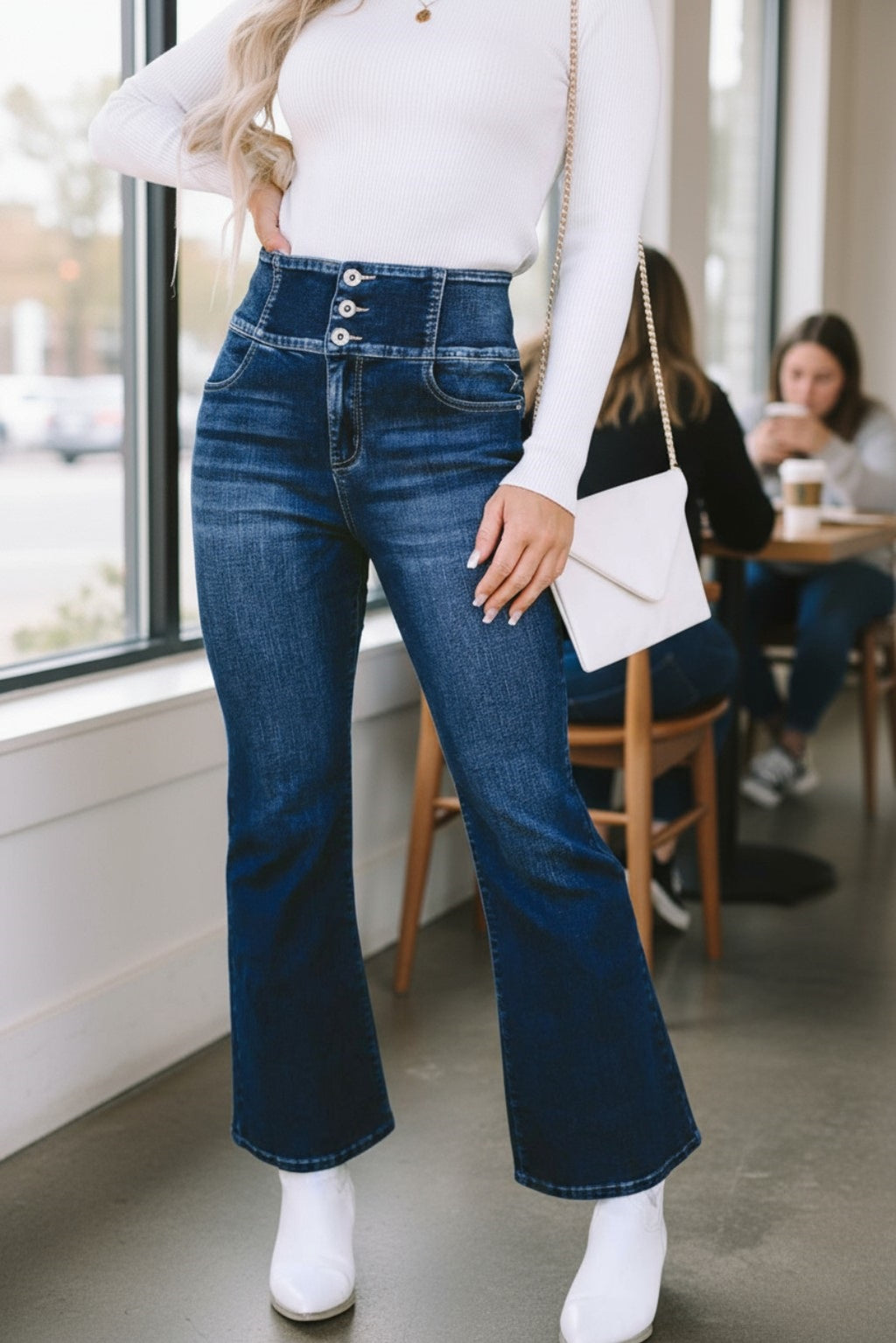 Women's Elastic Wide Waistband Back Flare Jeans