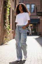 Women's Belted Denim Cargo Jean