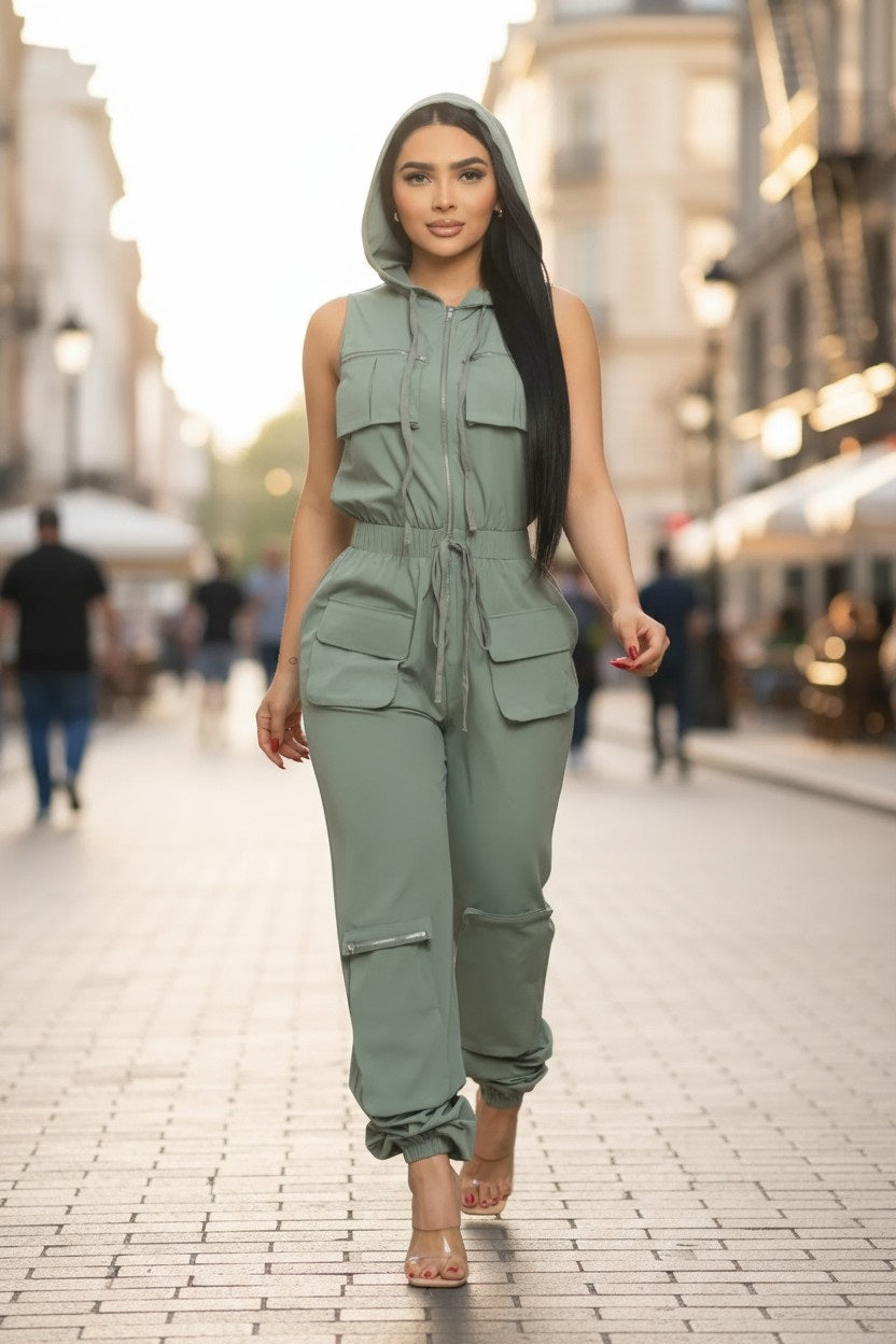 Sleeveless Cargo Jumpsuit