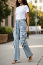 Women's Belted Denim Cargo Jean