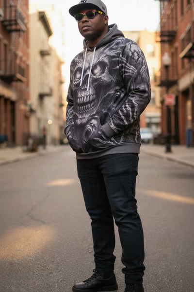 Men's Long Sleeve Lightweight Polyester Skull Hoodie