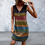 Sleeveless Color Block V-Neck Tank Dress