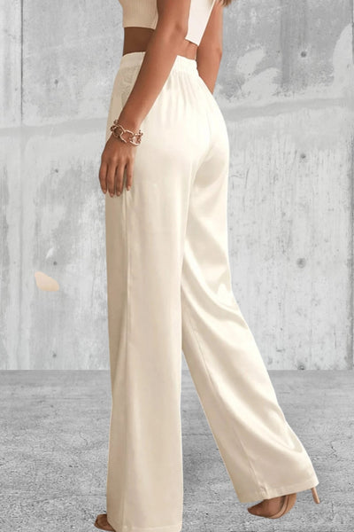 Lace Waist Wide Leg Pants