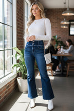Women's Elastic Wide Waistband Back Flare Jeans