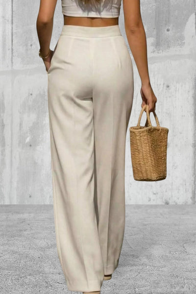 White High Waisted Wide Leg Pants