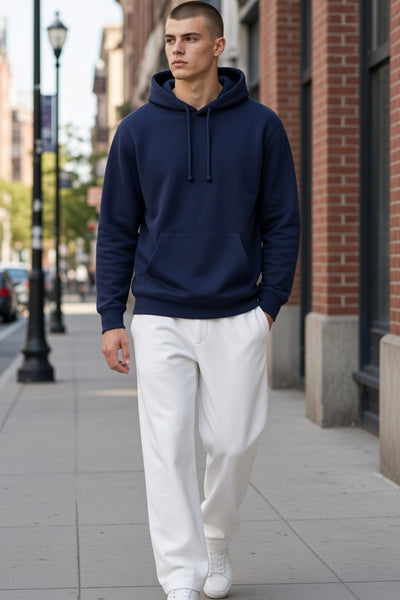 Men Navy Blue Pullover Hoodie