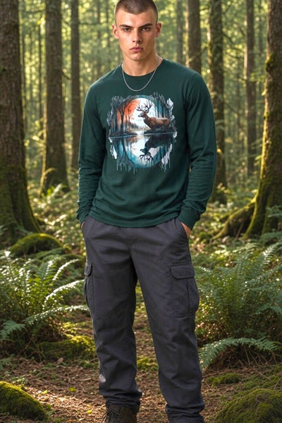 Men Long Sleeve Reindeer Graphic T-Shirt