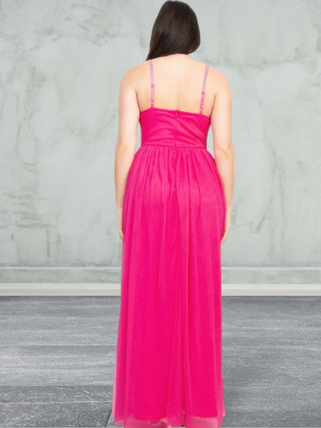 Women's Lightweight Breathable Glitter Straps Tulle Maxi Dress