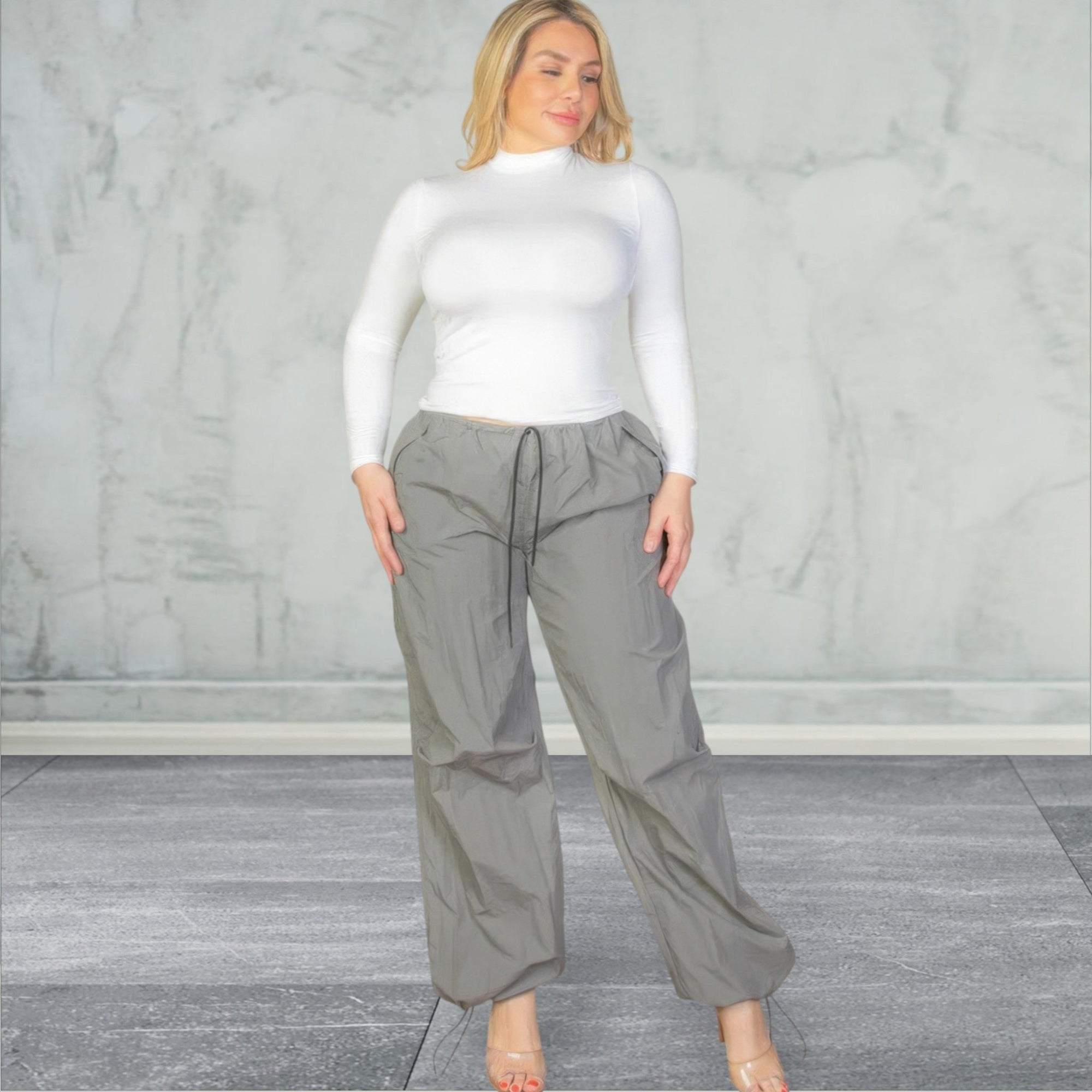 Plus Size Drawstring Waist Parachute Pants
