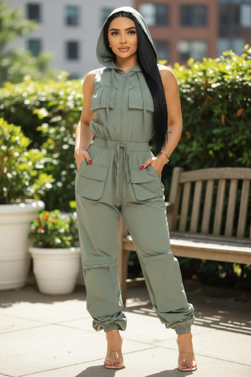 Sleeveless Cargo Jumpsuit