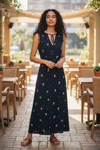 Sleeveless V-Neck Floral Flared Dress