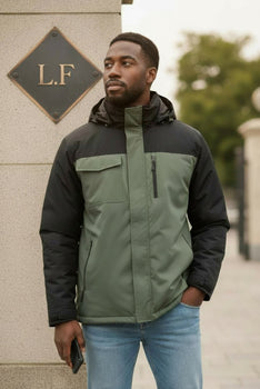 Men's Green And Black Thick Hooded Jacket