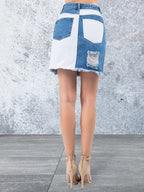 Patched Frayed Denim Distressed Mini Skirts
