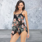 Sleeveless Strappy Floral Print Split Swimsuit Set