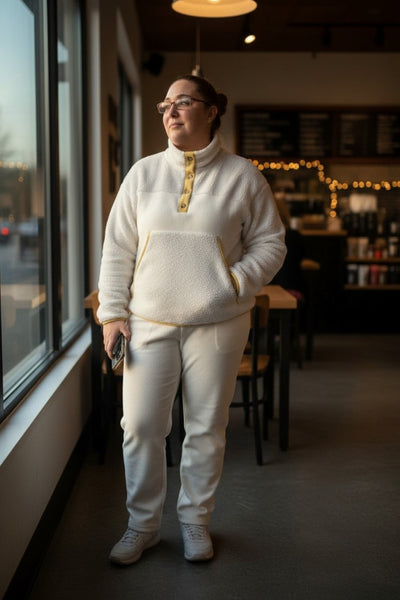 Long Sleeve  Fleece Buttons Collar Sweatshirt