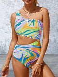 Cutout Single Shoulder One-Piece Swimwear