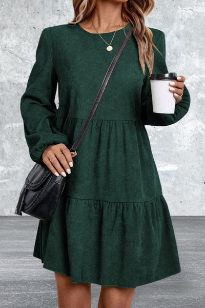 Women Lantern Sleeve Tiered Short Dress