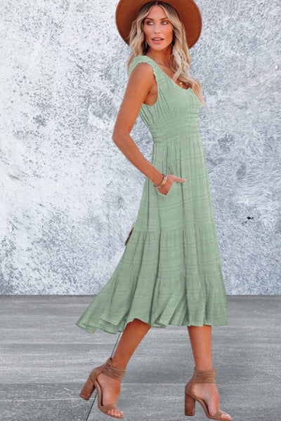Sleeveless Square Neck Midi Dress